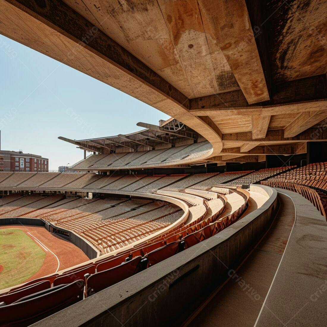 Estádio de beisebol vazio sob sol claro