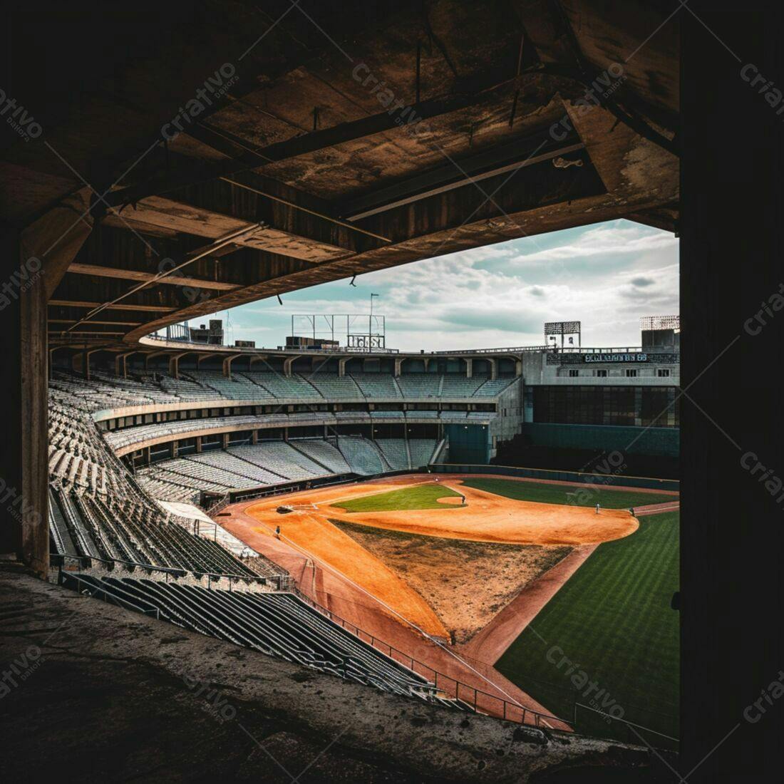 Estádio de beisebol antigo e vazio
