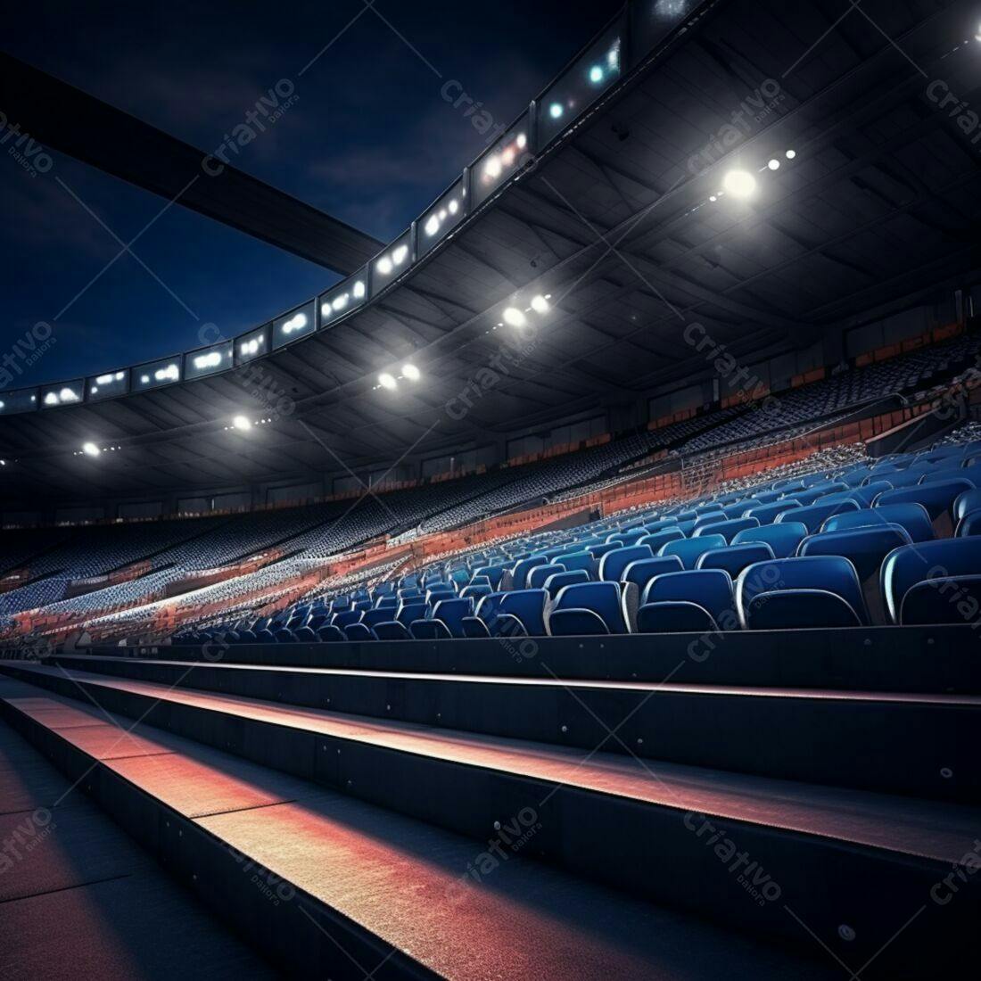 Arquibancada vazia em estádio noturno