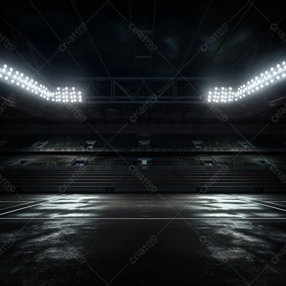 Estádio vazio à noite iluminado