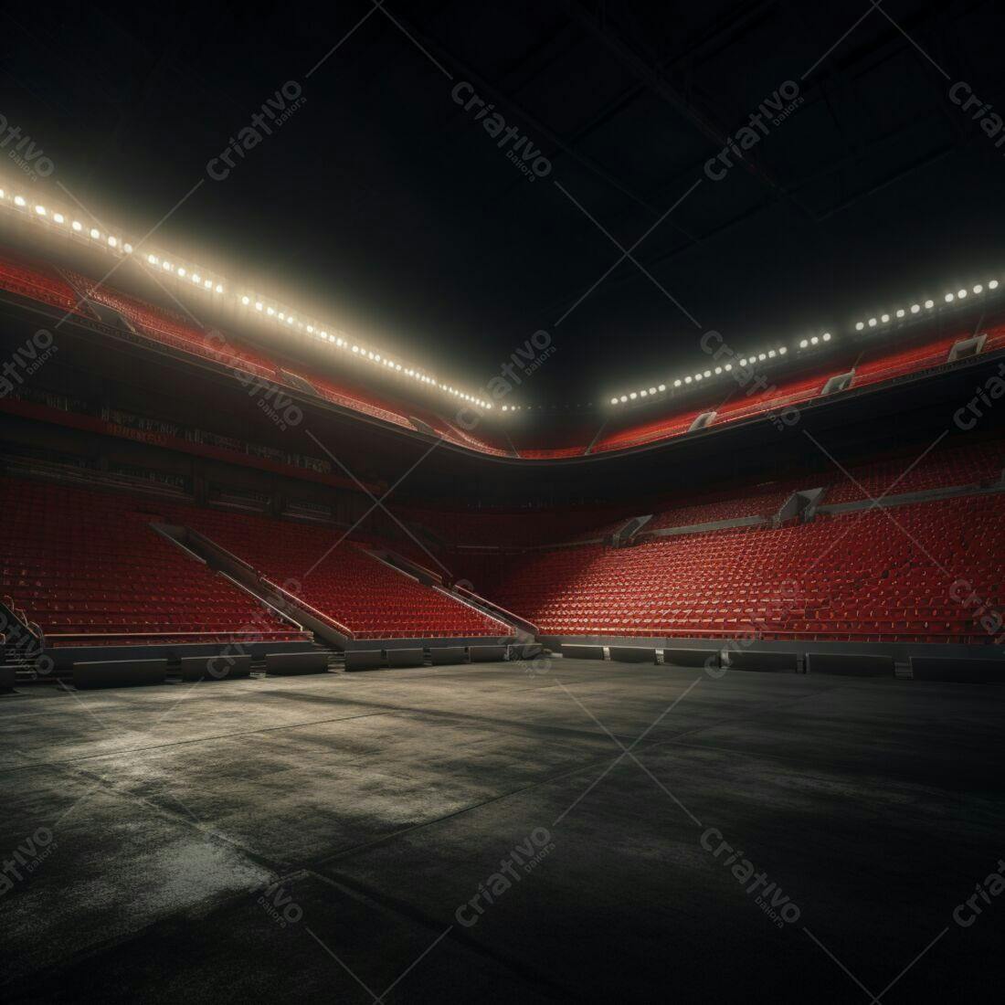 Estádio vazio com assentos vermelhos