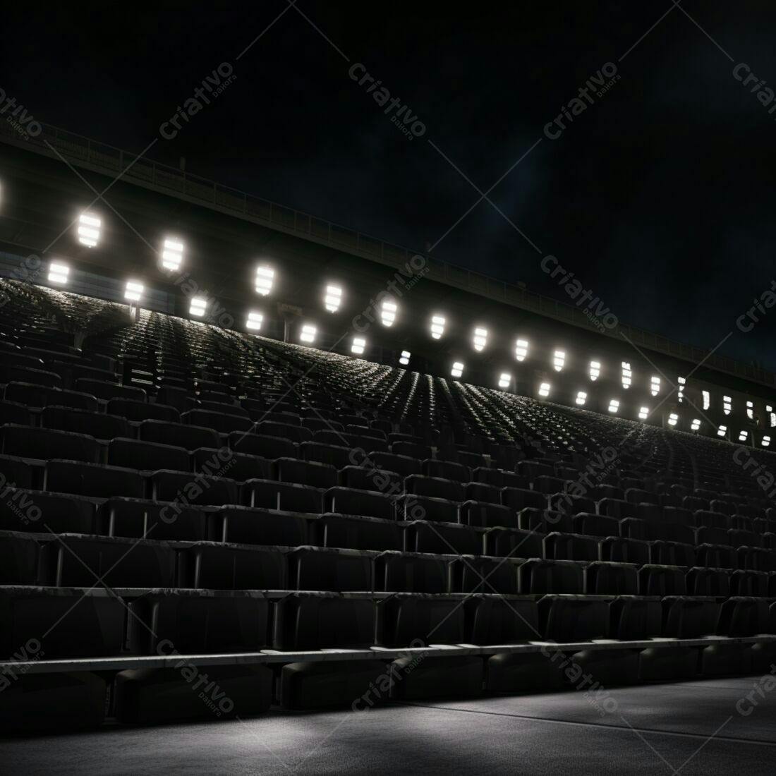 Cadeiras vazias em estádio noturno