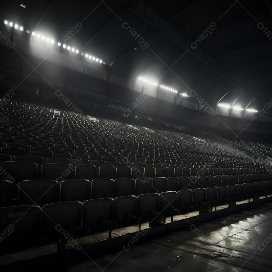 Assentos vazios em arena escura iluminada