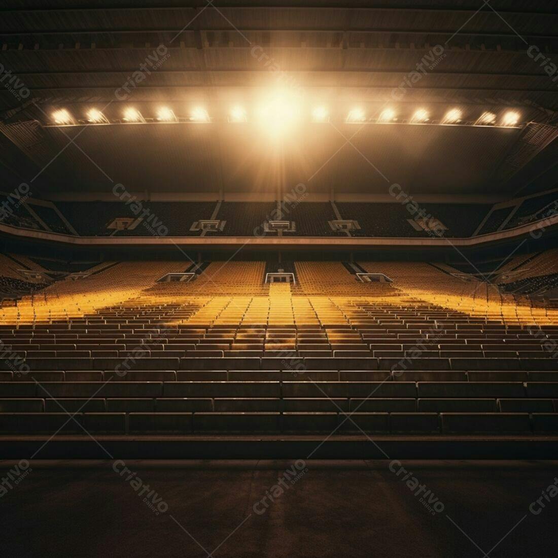 Arena vazia iluminada com assentos amarelos