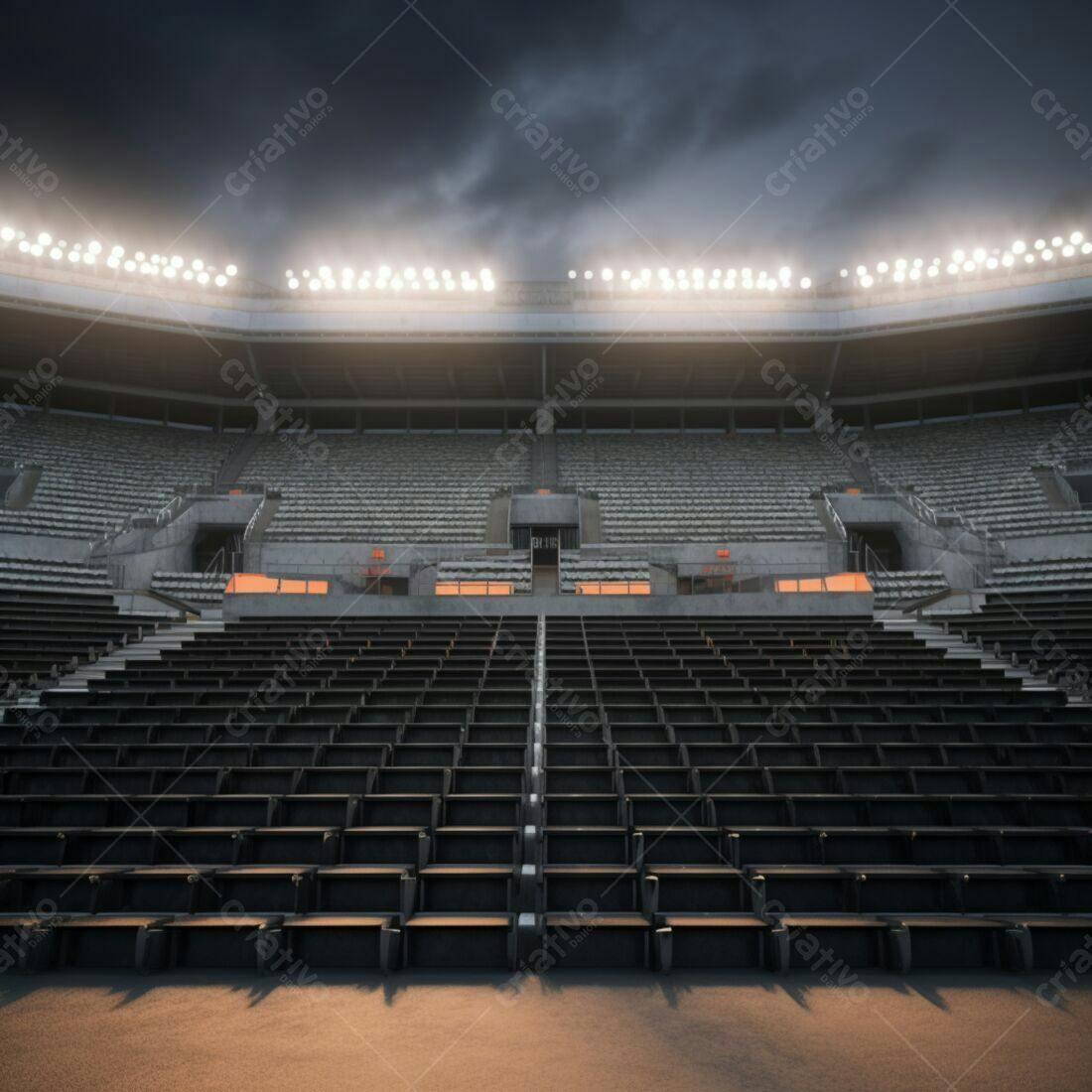 Estádio vazio sob céu nublado