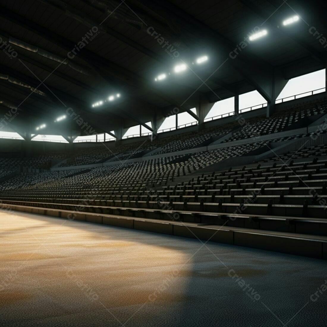 Estádio vazio com iluminação dramática