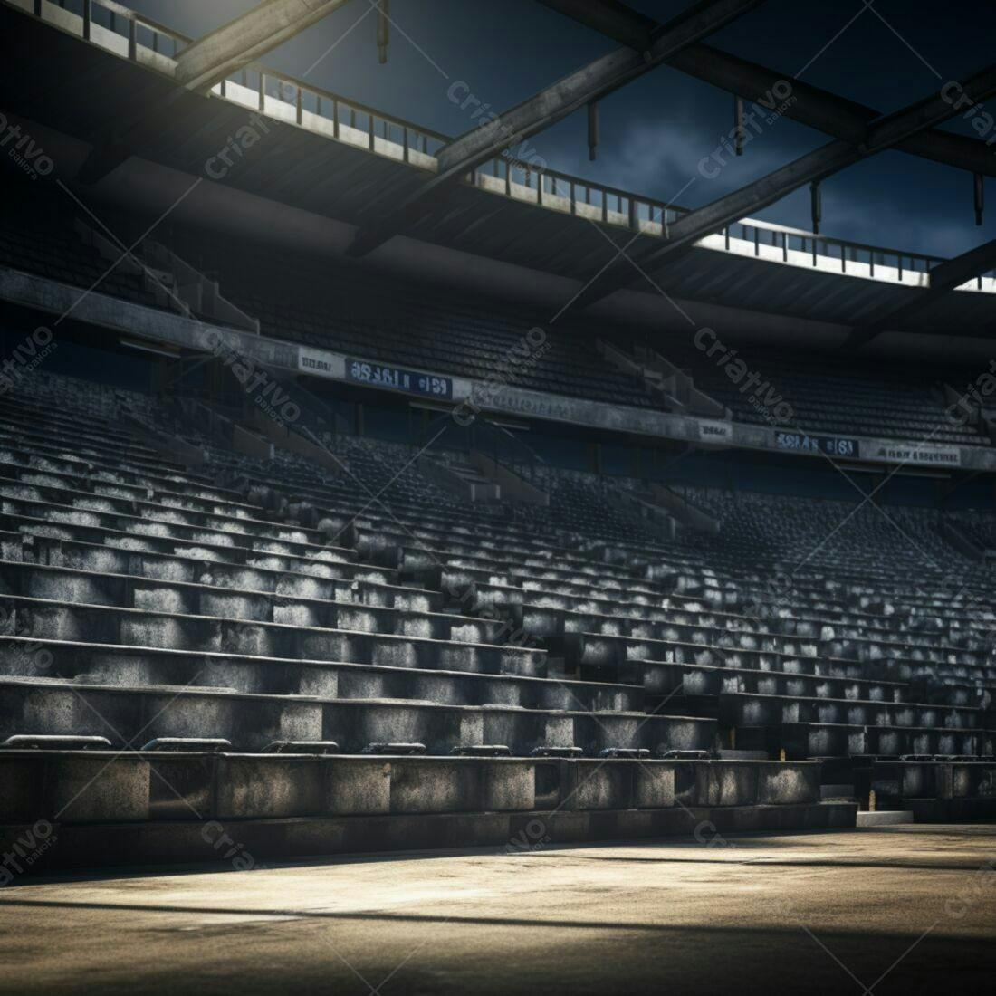 Estádio vazio sob céu nublado