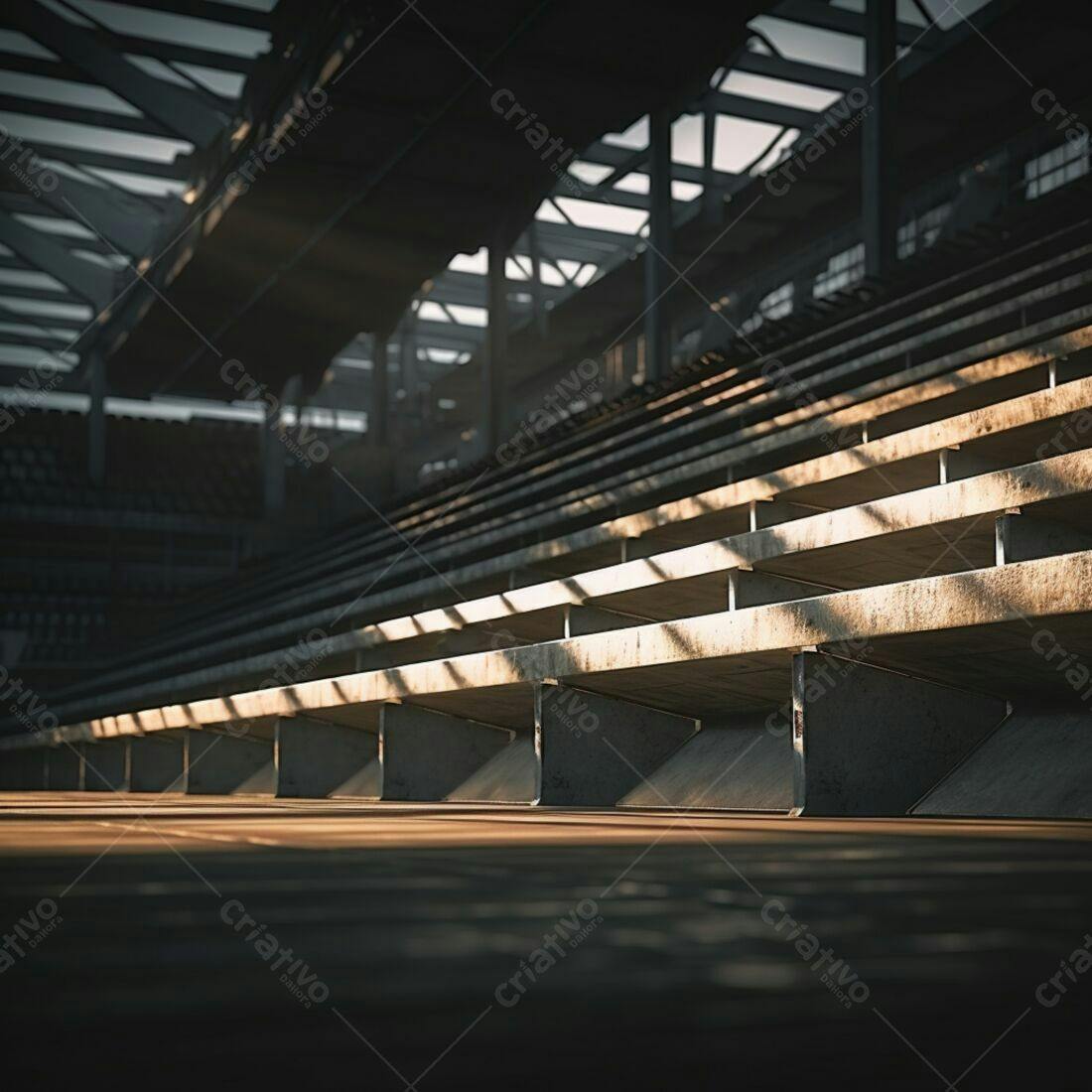 Bancos de concreto em estádio vazio ao amanhecer
