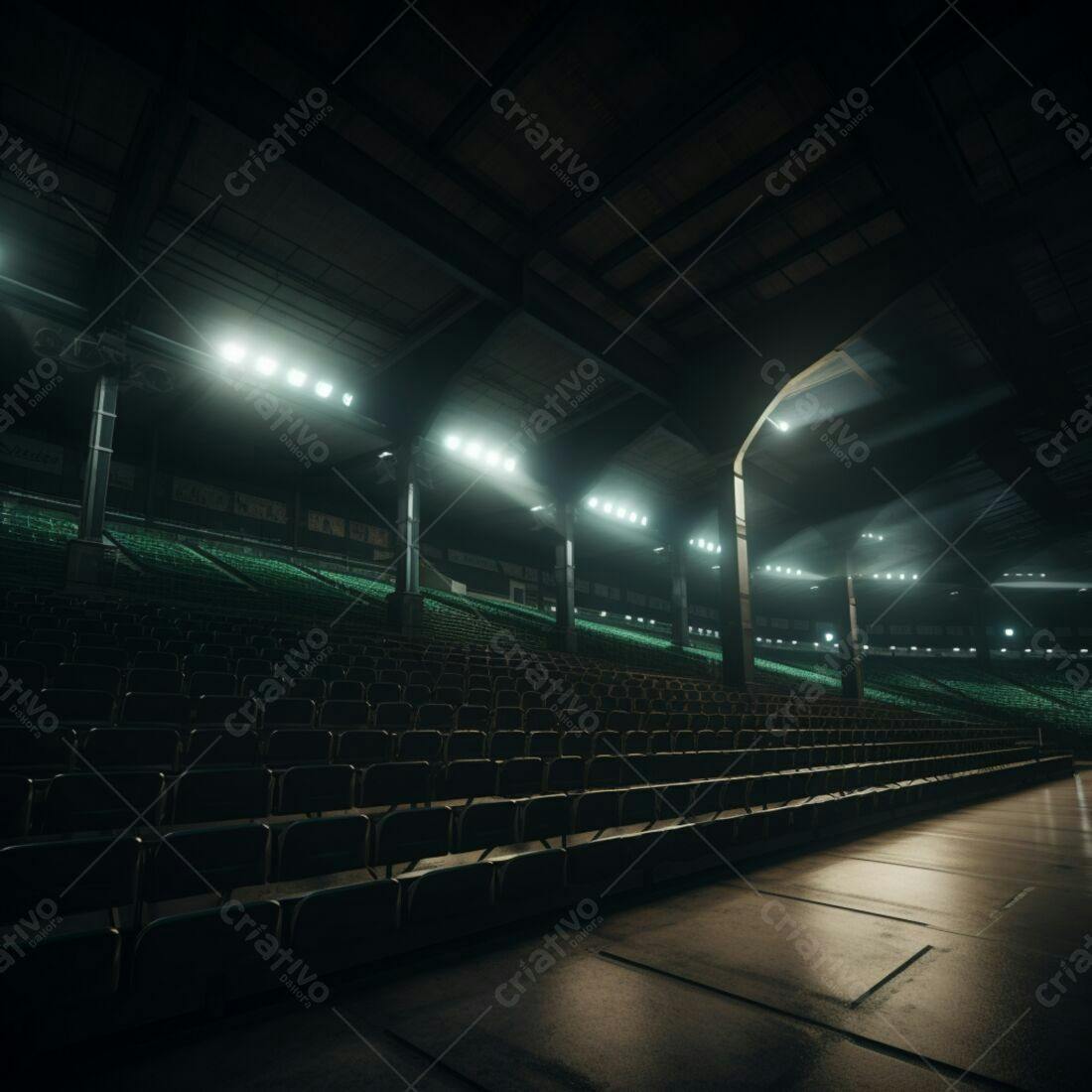 Auditório vazio iluminado à noite