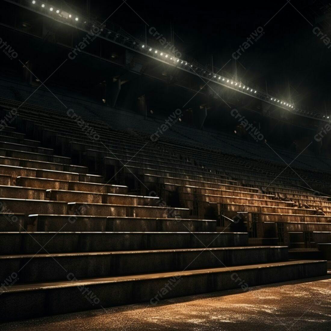 Arquibancadas vazias de estádio noturno