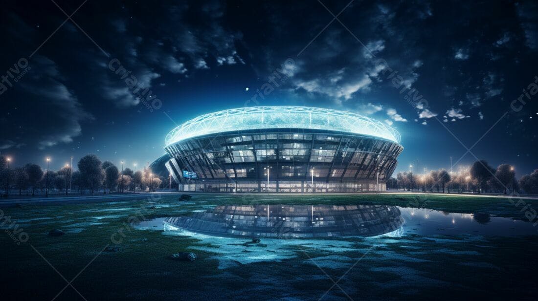 Estádio moderno iluminado a noite