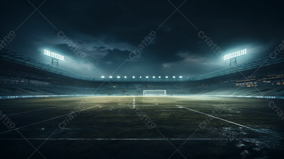 Estádio de futebol noturno chuvoso