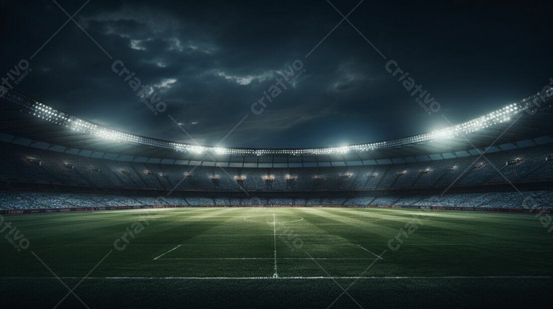 Estádio de futebol noturno iluminado