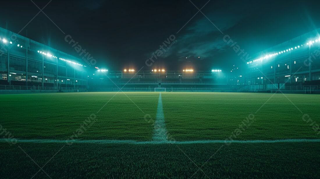 Campo de futebol noturno iluminado