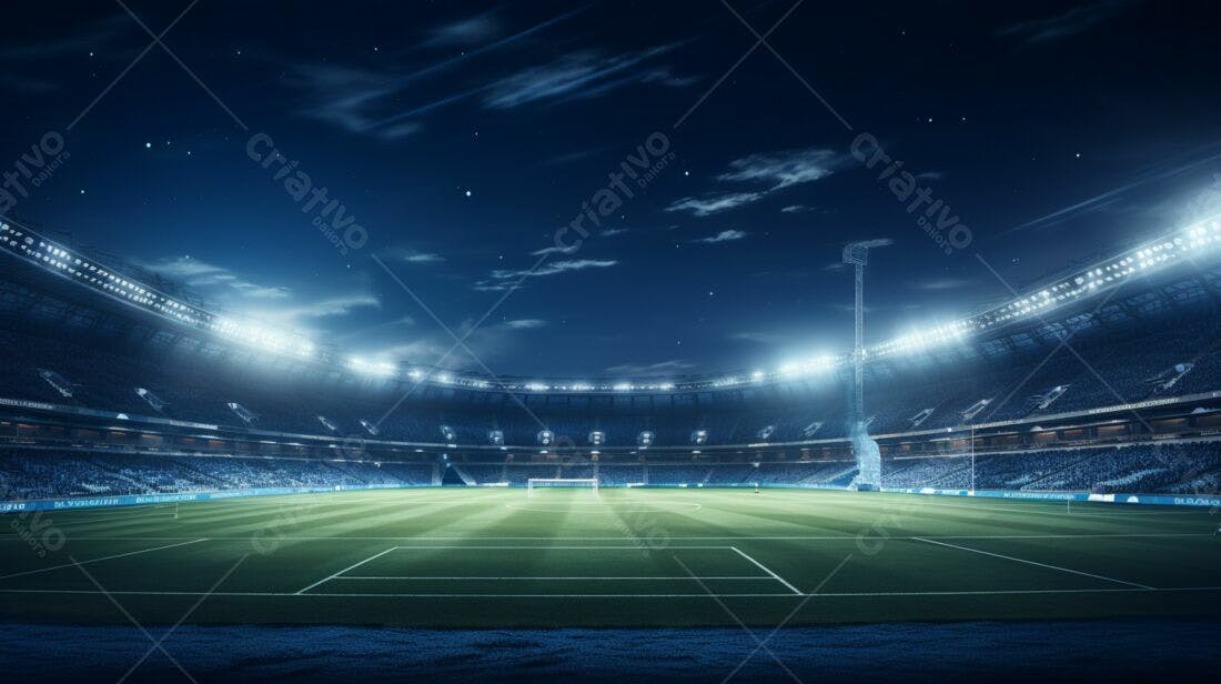 Estádio de futebol noturno iluminado