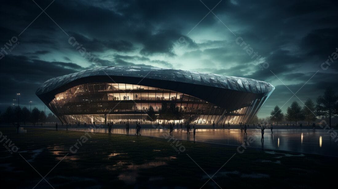Arena moderna noturna pessoas ao redor