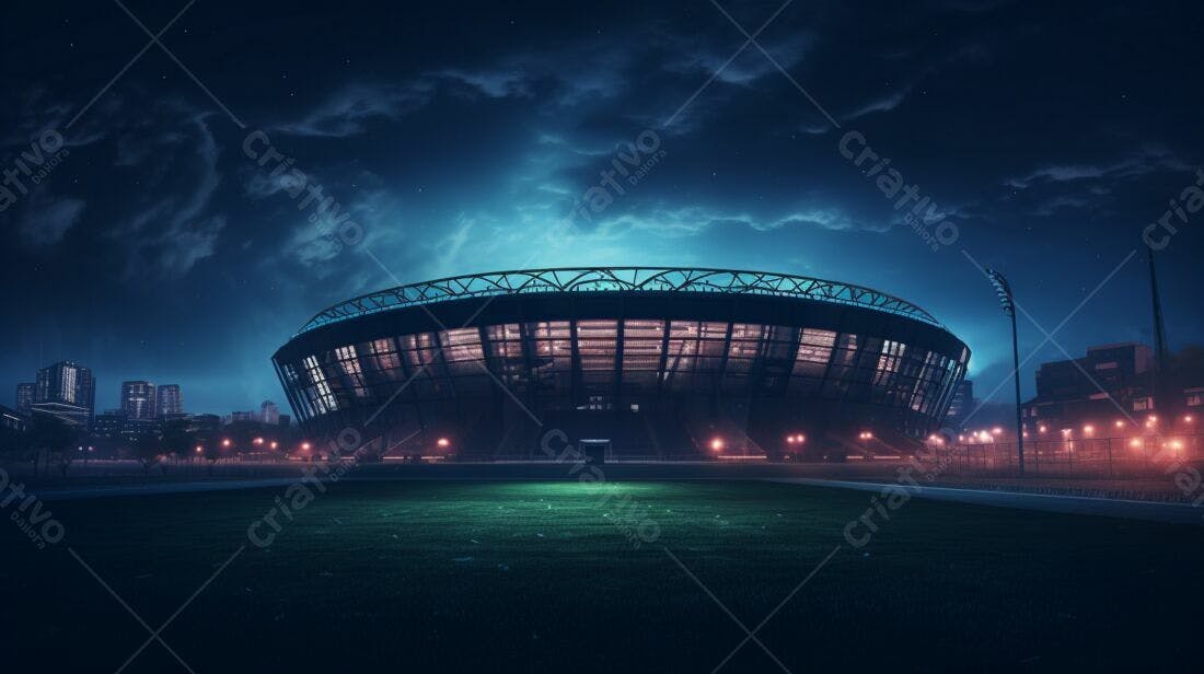 Estádio moderno à noite sob céu azul escuro