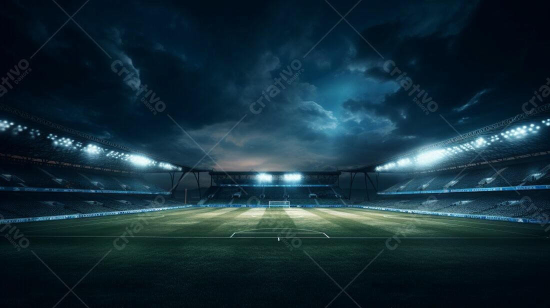 Estádio de futebol noturno iluminado