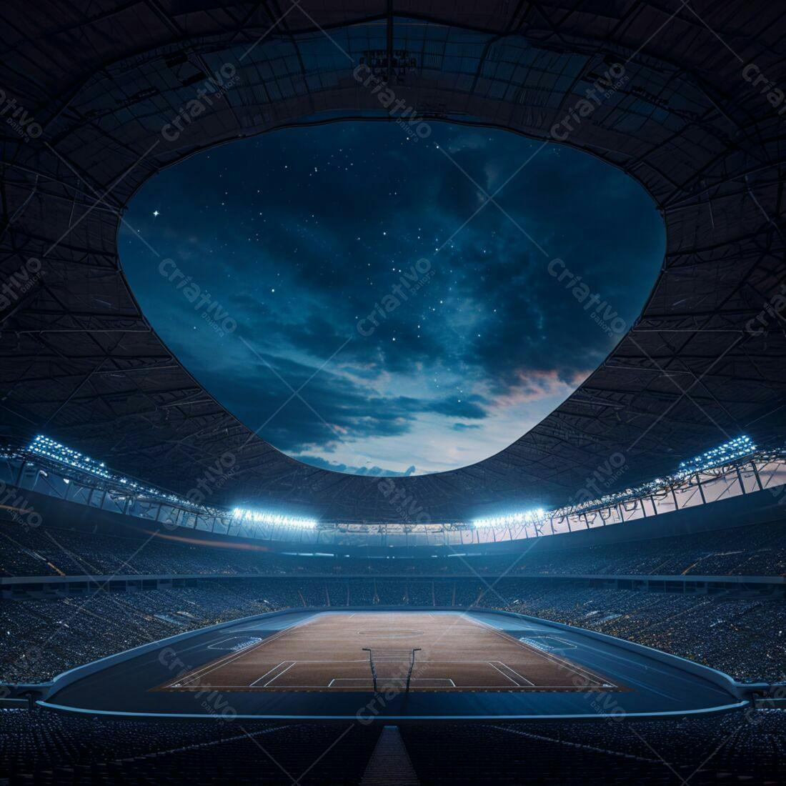 Estádio noturno sob céu estrelado