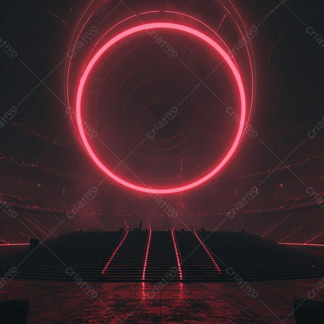 Estádio com anel de luz vermelho