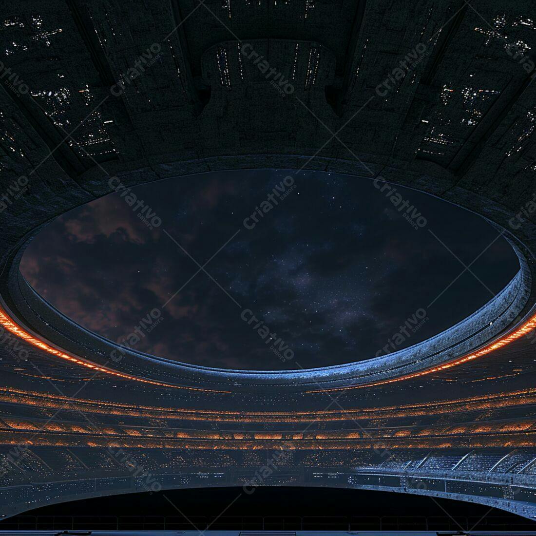 Arena espacial noturna com céu estrelado