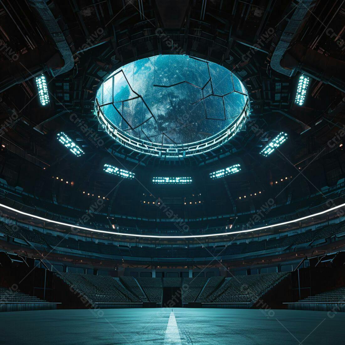 Arena futurista com teto de universo