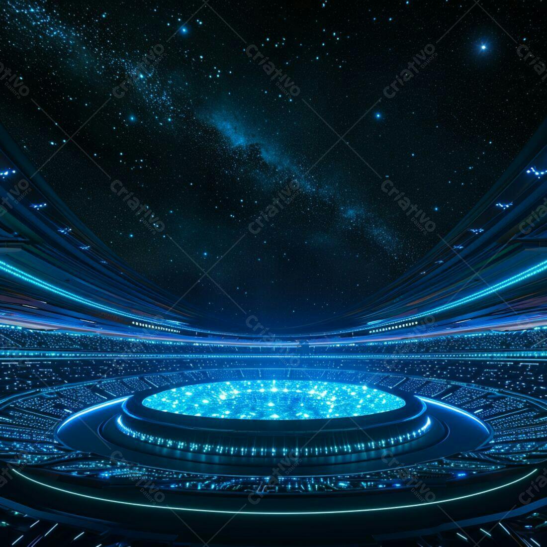 Estádio futurista sob céu estrelado