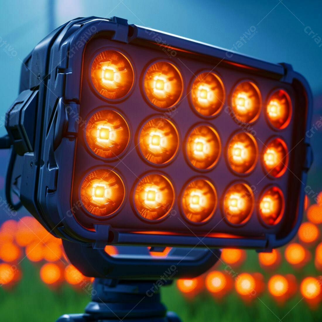 Painel de LED laranja em campo de flores