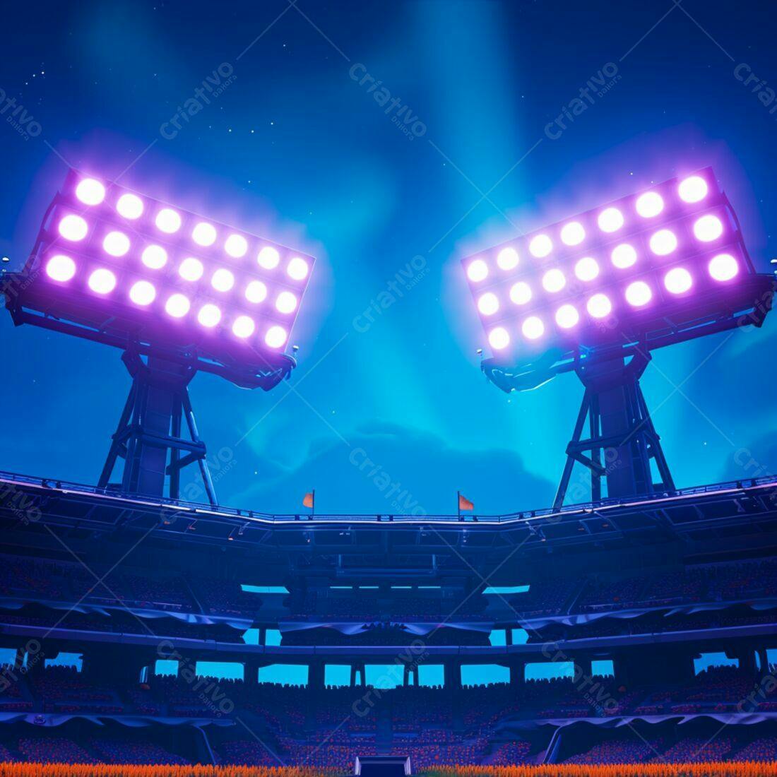 Estádio noturno iluminado holofotes