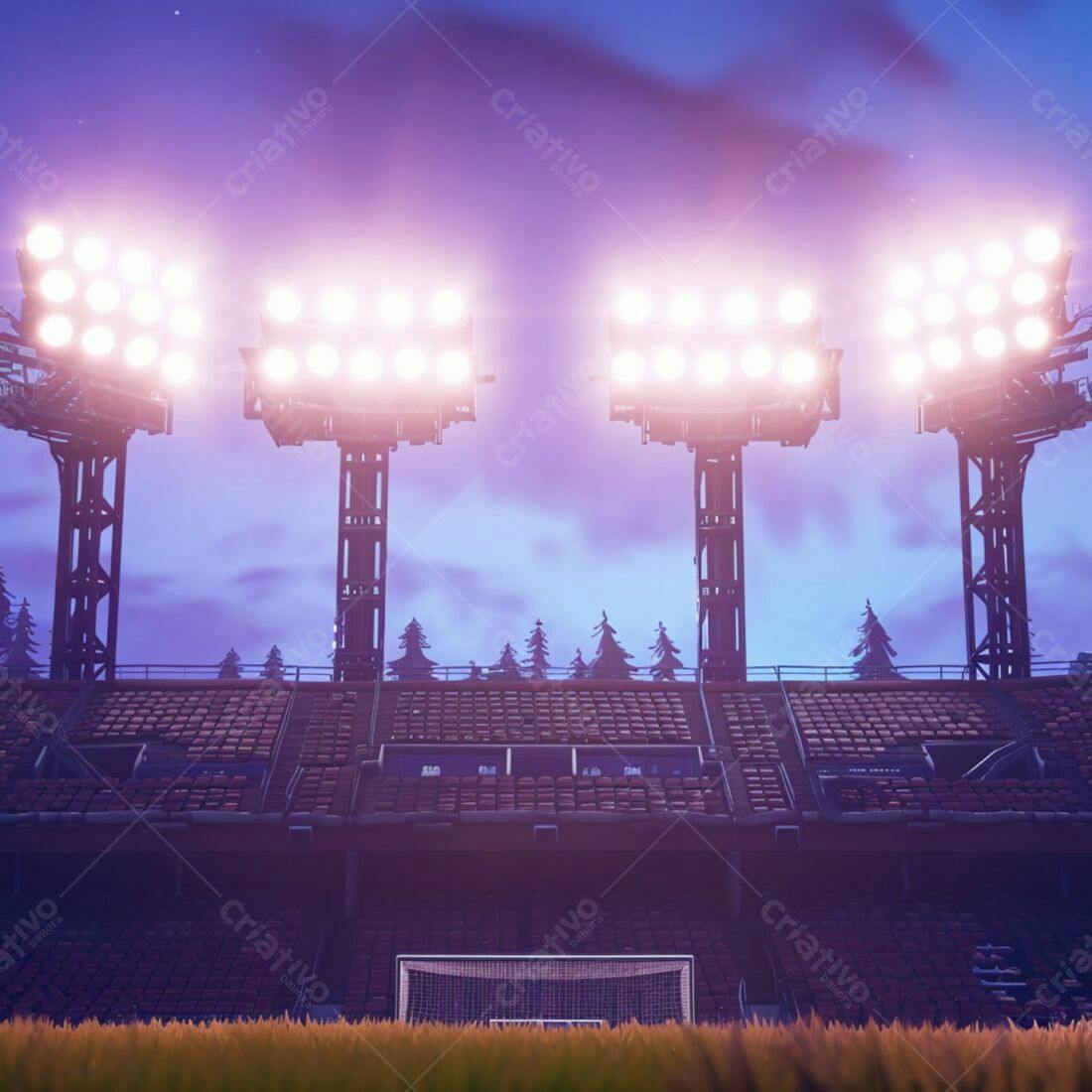 Estádio de futebol noturno iluminado