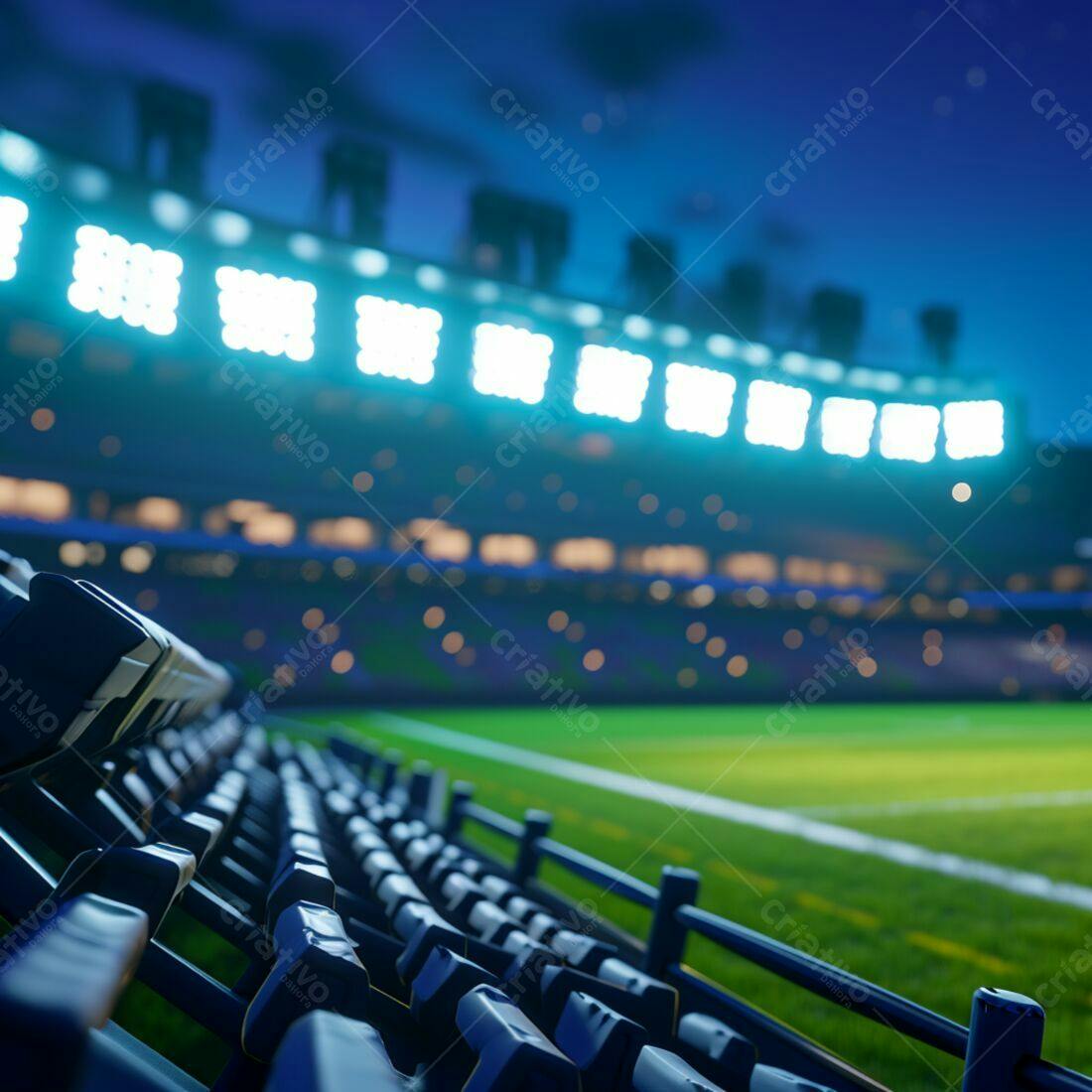 Estádio vazio à noite com luzes brilhantes