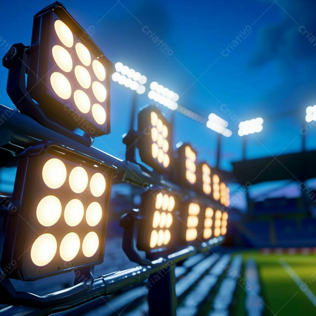Holofotes iluminando estádio noturno