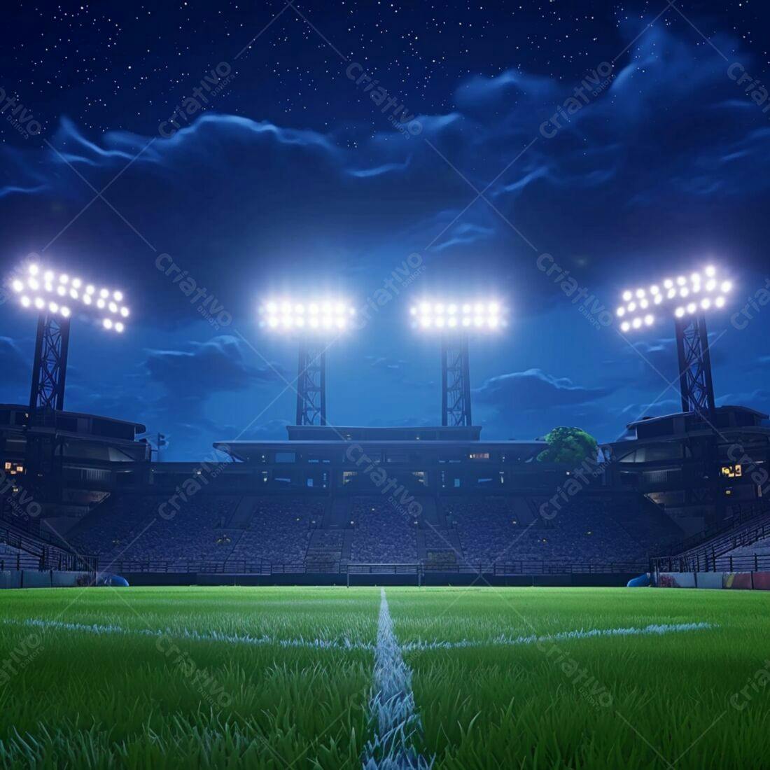 Estádio de futebol noturno iluminado