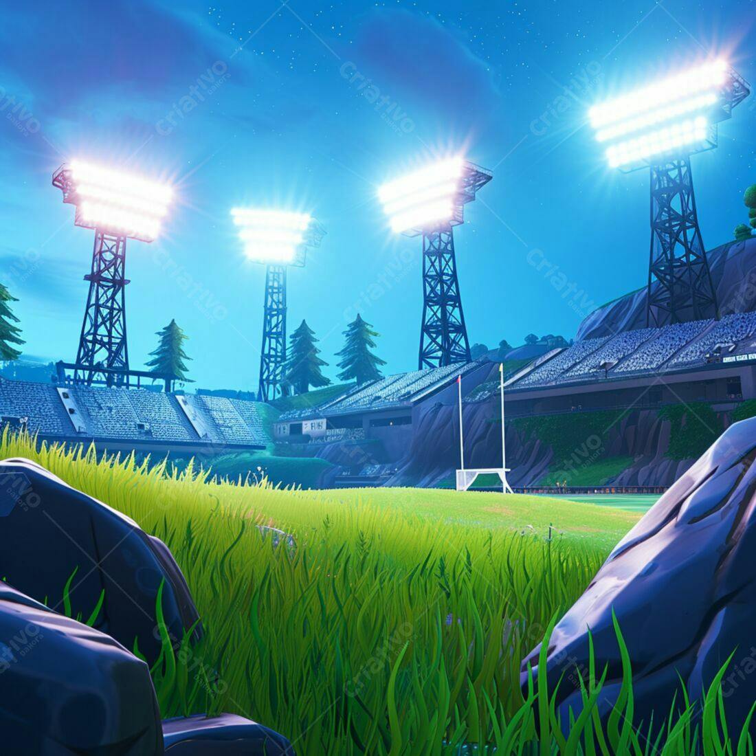 Estádio de futebol americano noturno iluminado