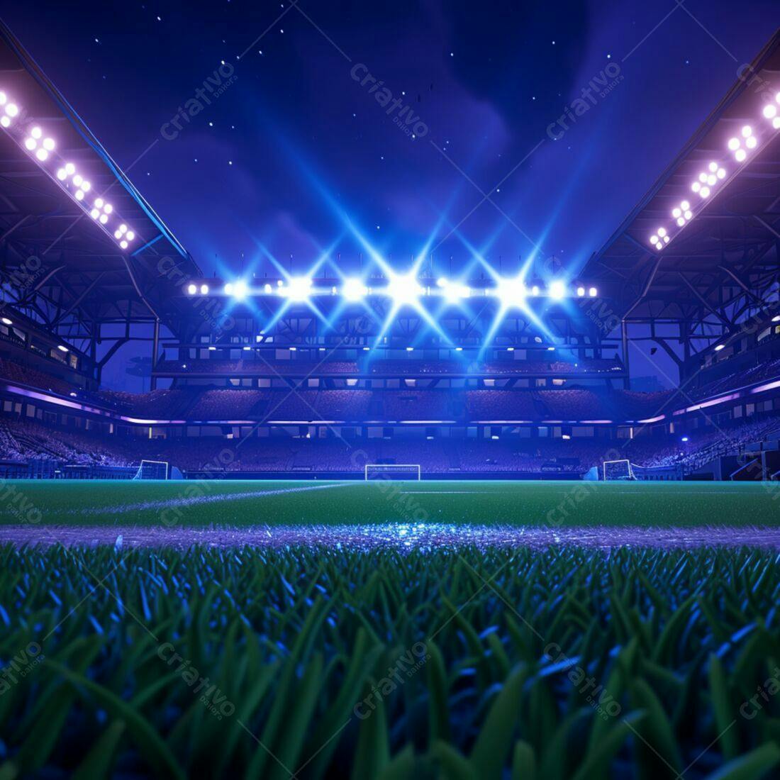 Estádio de futebol noturno iluminado
