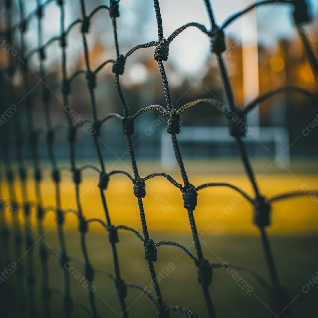 Rede de futebol em campo amarelo ao entardecer