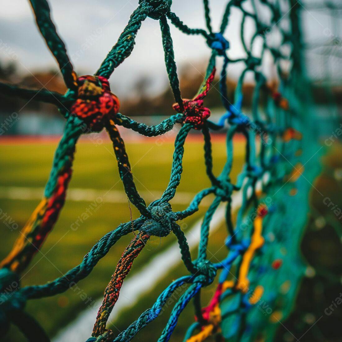 Rede de futebol colorida e desgastada