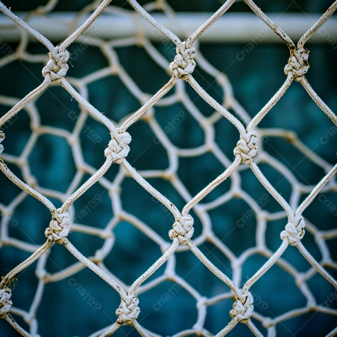 Rede de futebol desgastada fundo azul