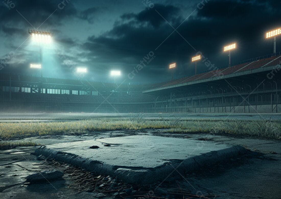 Estádio abandonado à noite