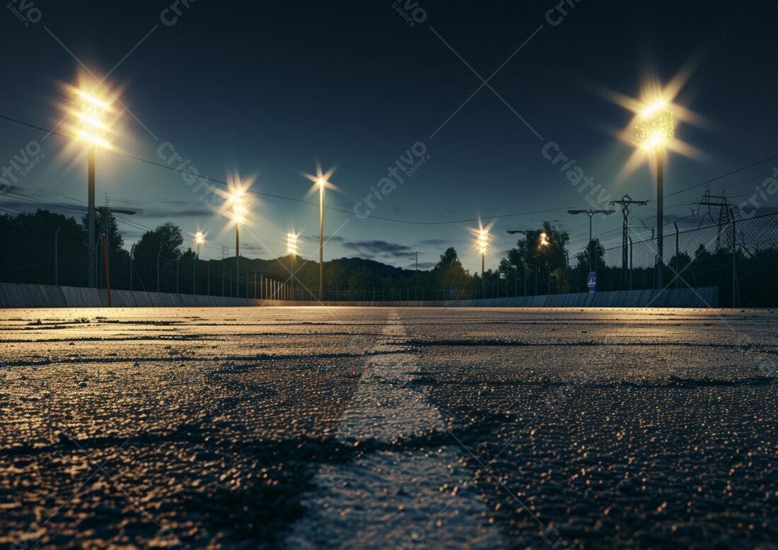 Pista de corrida noturna iluminada