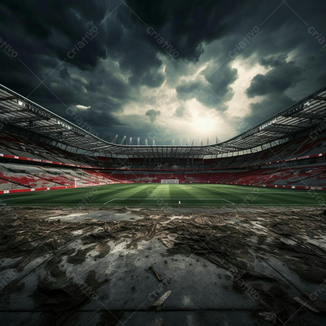 Estádio de futebol após tempestade