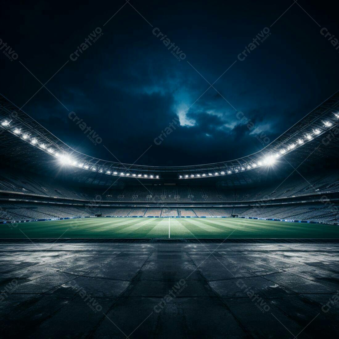 Estádio de futebol noturno vazio