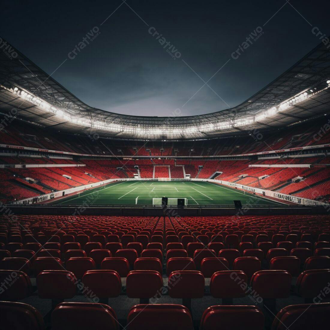 Estádio Vazio com Cadeiras Vermelhas à Noite