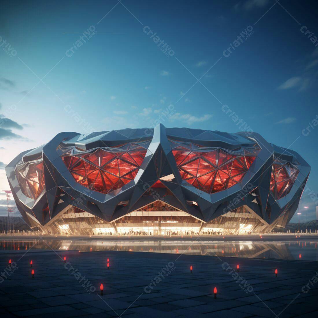 Estádio Moderno com Iluminação Vermelha