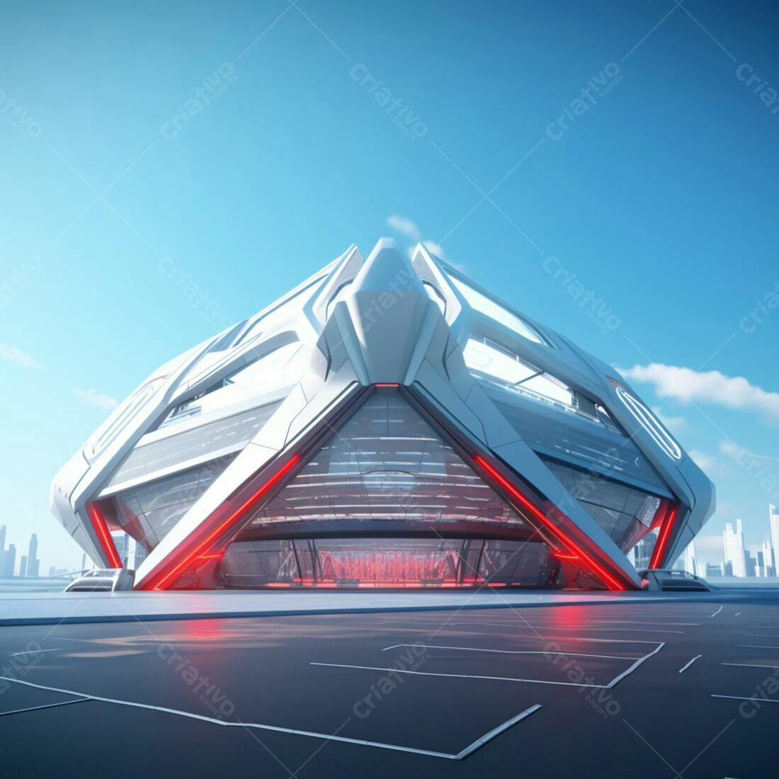 Estádio futurista branco e vermelho