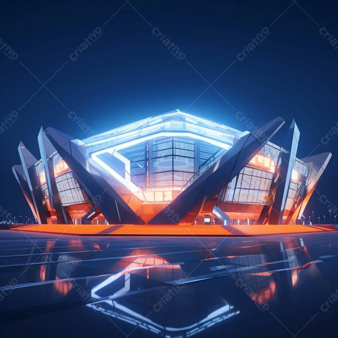 Arena futurista iluminada a noite