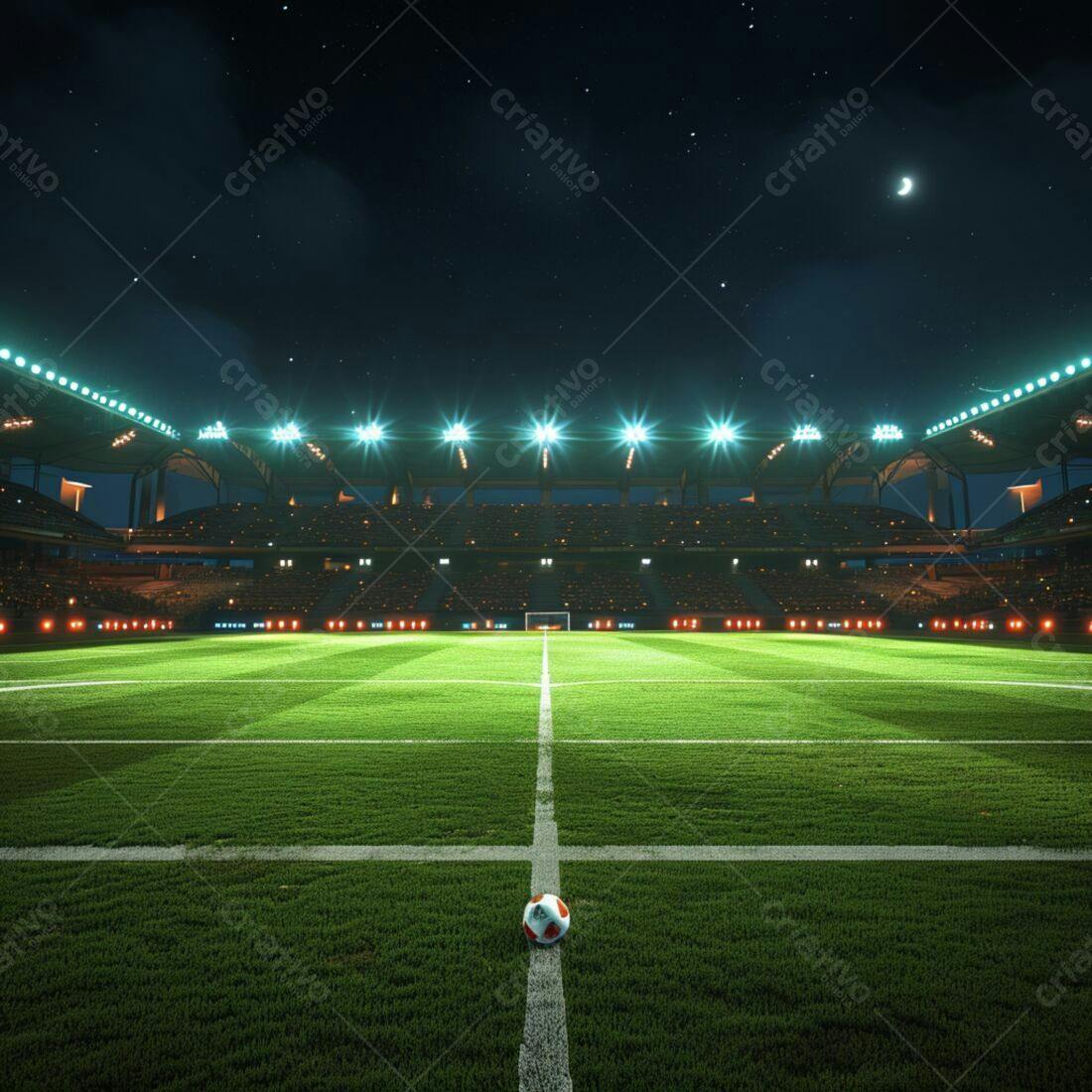 Estádio de futebol noturno com bola
