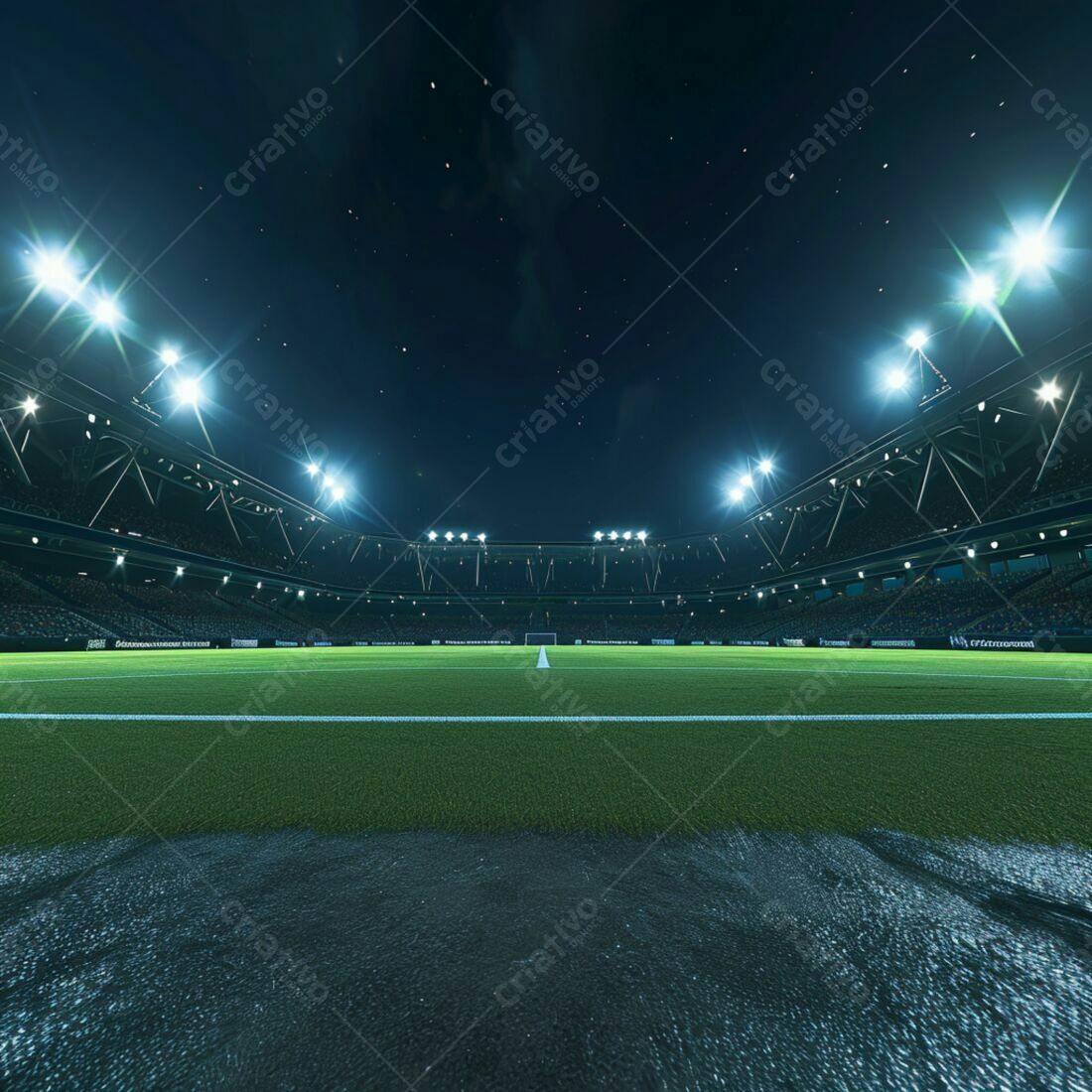 Estádio de futebol noturno iluminado