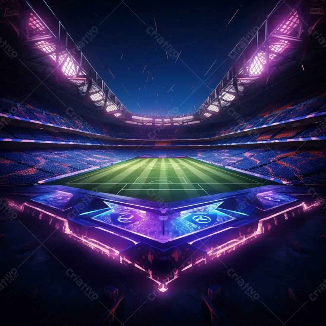 Estádio Noturno com Iluminação Neon