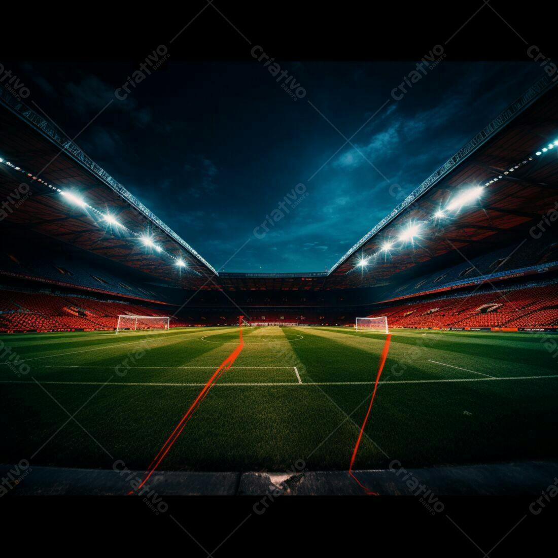 Estádio de futebol noturno iluminado